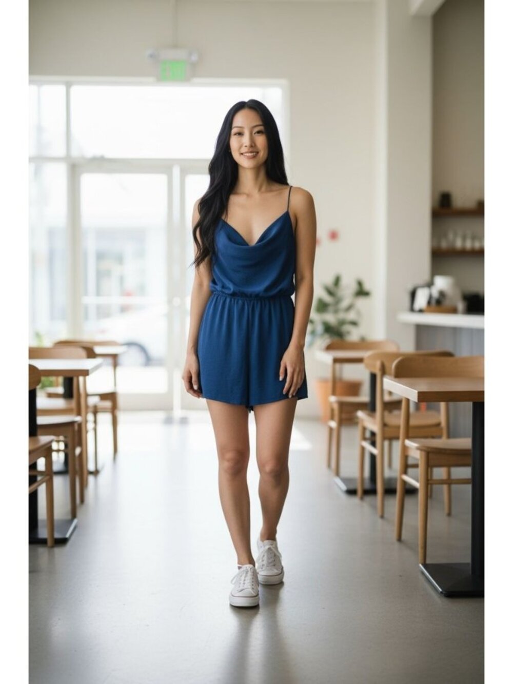 Good Luck Gem Women's Blue Sleeveless Romper With Adjustable Straps Size M